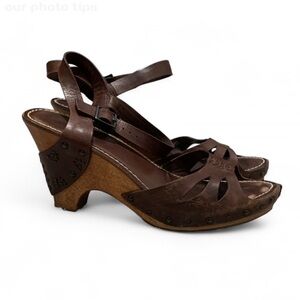 Frye Brown Leather Studded Wedge Sandals
